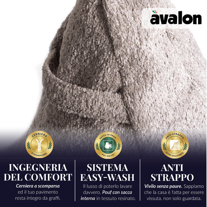 Pouf Poltrona Sacco Gigante XL Ploof Avalon in tessuto Bouclè per interno dim. Ø95 x H105 cm