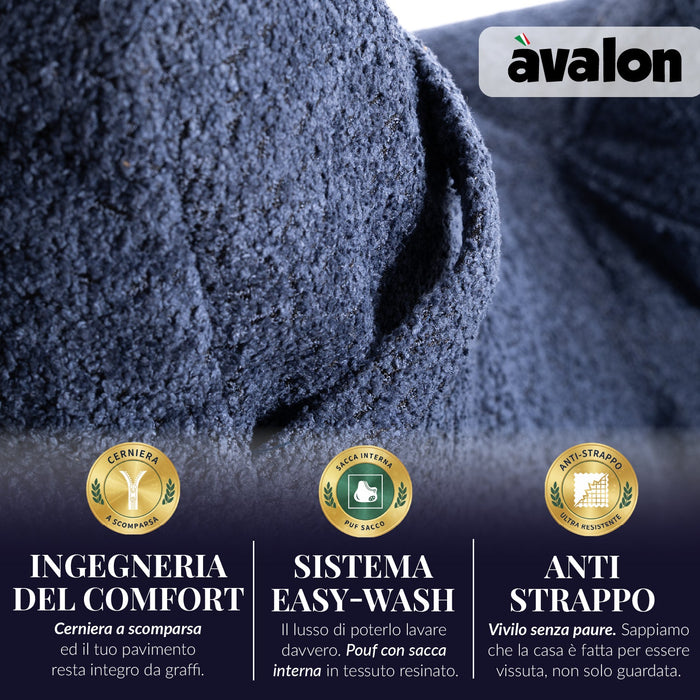 Pouf Poltrona Sacco Gigante XL Ploof Avalon in tessuto Bouclè per interno dim. Ø95 x H105 cm