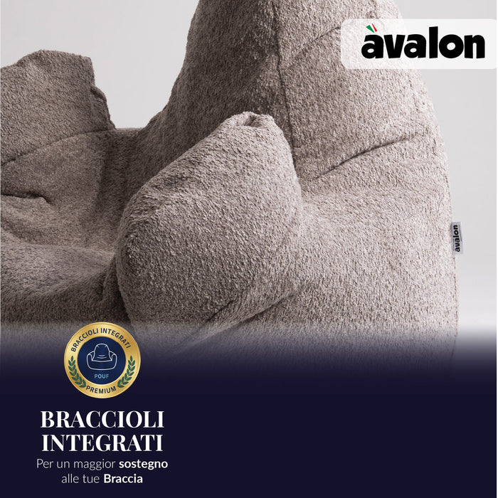 Pouf Poltrona Sacco Gigante XL Ploof Avalon in tessuto Bouclè per interno dim. Ø95 x H105 cm