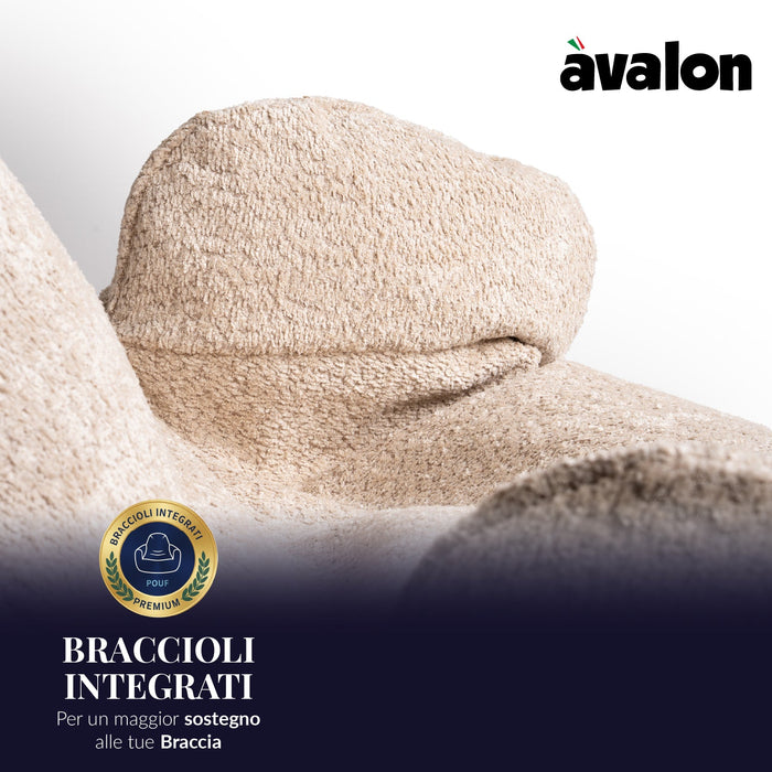 Pouf Poltrona Sacco Gigante XL Ploof Avalon in tessuto Bouclè per interno dim. Ø95 x H105 cm