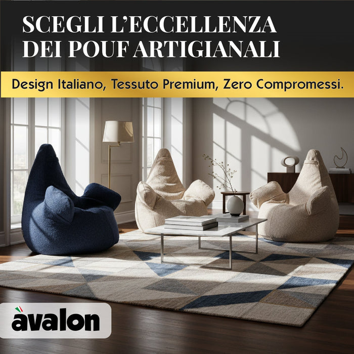 Pouf Poltrona Sacco Gigante XL Ploof Avalon in tessuto Bouclè per interno dim. Ø95 x H105 cm