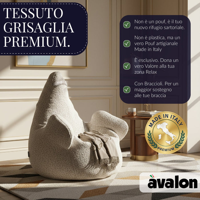 Pouf Poltrona Sacco Grande Ploof Avalon in tessuto Grisaglia per interno dim. Ø85 x H90 cm