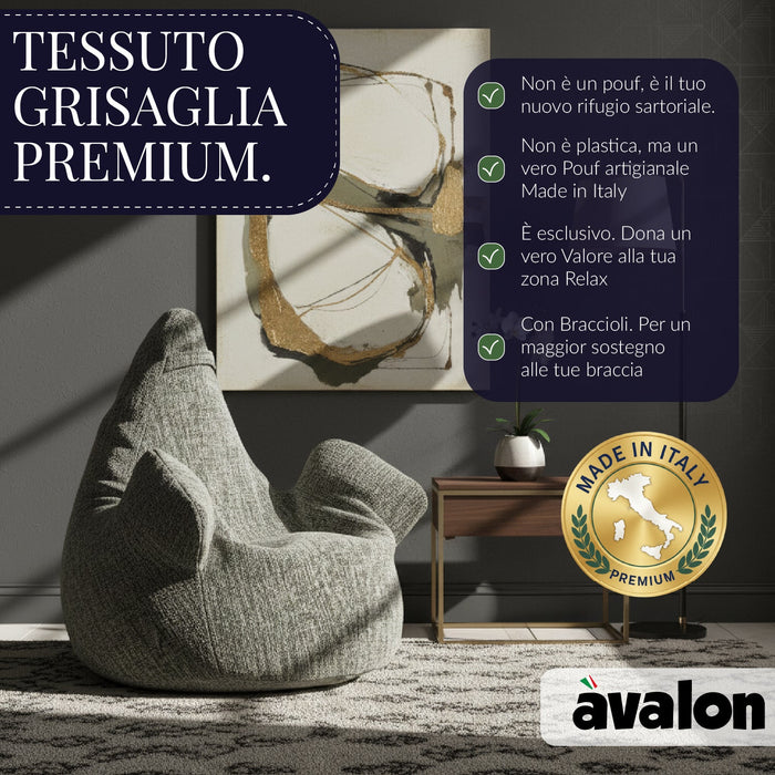 Pouf Poltrona Sacco Grande Ploof Avalon in tessuto Grisaglia per interno dim. Ø85 x H90 cm