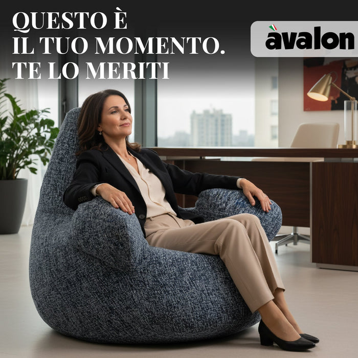 Pouf Poltrona Sacco Grande Ploof Avalon in tessuto Grisaglia per interno dim. Ø85 x H90 cm