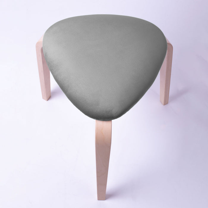 Sgabello Rotary moderno in velluto con struttura in legno naturale chiaro dim: H 45 cm x Diam 35 cm