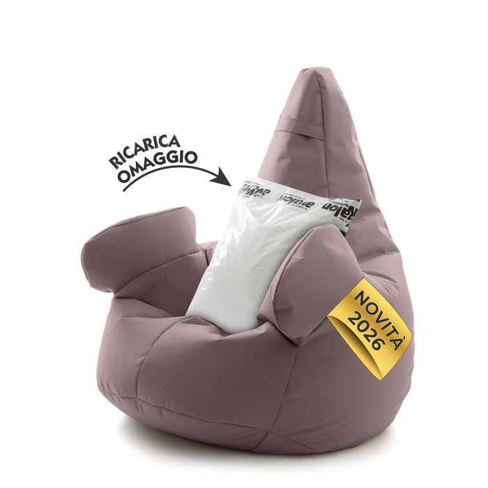 Pouf poltrona sacco Grande con braccioli Ploof, sfoderabile con sacca interna, Avalon in tessuto poliestere Jive per interno Imbottito, Antistrappo, Impermeabile Dim: Ø85 x H90 cm