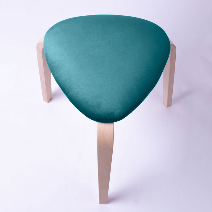Sgabello Rotary moderno in velluto con struttura in legno naturale chiaro dim: H 45 cm x Diam 35 cm