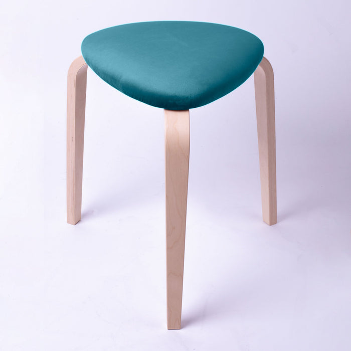 Sgabello Rotary moderno in velluto con struttura in legno naturale chiaro dim: H 45 cm x Diam 35 cm