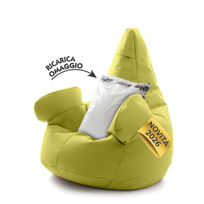 Pouf poltrona sacco Grande con braccioli Ploof, sfoderabile con sacca interna, Avalon in tessuto poliestere Jive per interno Imbottito, Antistrappo, Impermeabile Dim: Ø85 x H90 cm