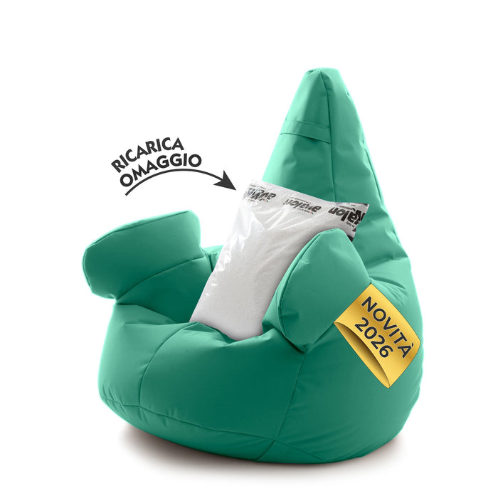 Pouf poltrona sacco Grande con braccioli Ploof, sfoderabile con sacca interna, Avalon in tessuto poliestere Jive per interno Imbottito, Antistrappo, Impermeabile Dim: Ø85 x H90 cm