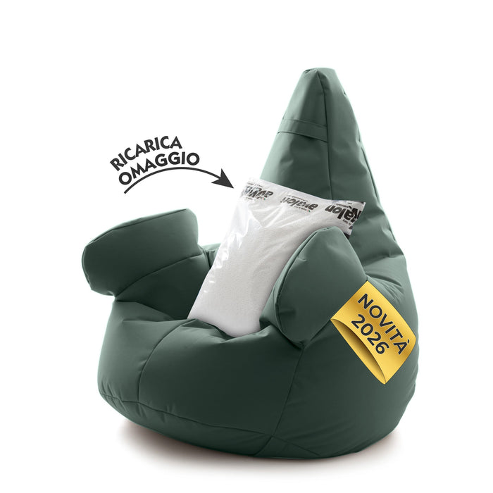 Pouf poltrona sacco Grande con braccioli Ploof, sfoderabile con sacca interna, Avalon in tessuto poliestere Jive per interno Imbottito, Antistrappo, Impermeabile Dim: Ø85 x H90 cm