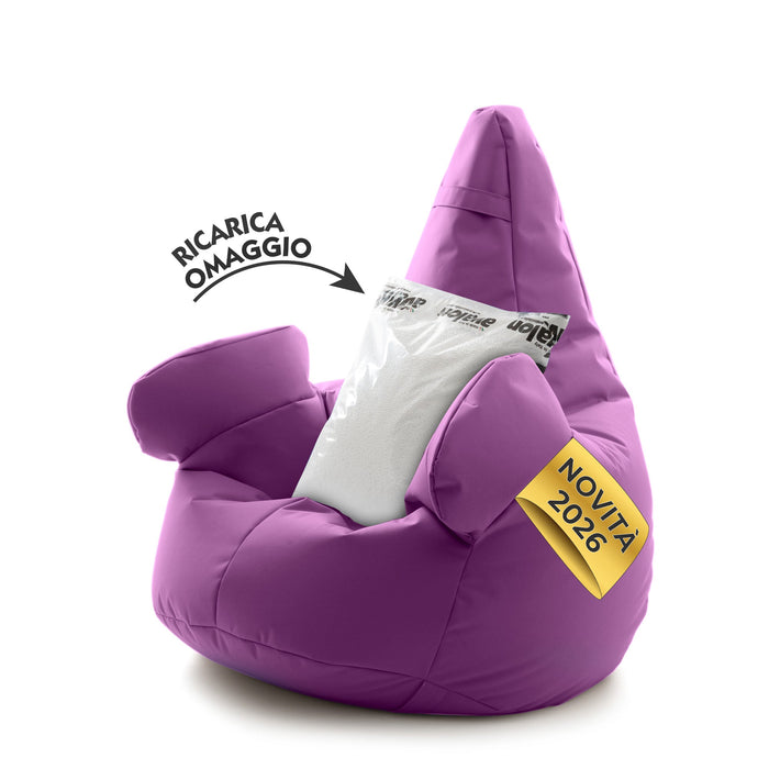 Pouf poltrona sacco Grande con braccioli Ploof, sfoderabile con sacca interna, Avalon in tessuto poliestere Jive per interno Imbottito, Antistrappo, Impermeabile Dim: Ø85 x H90 cm