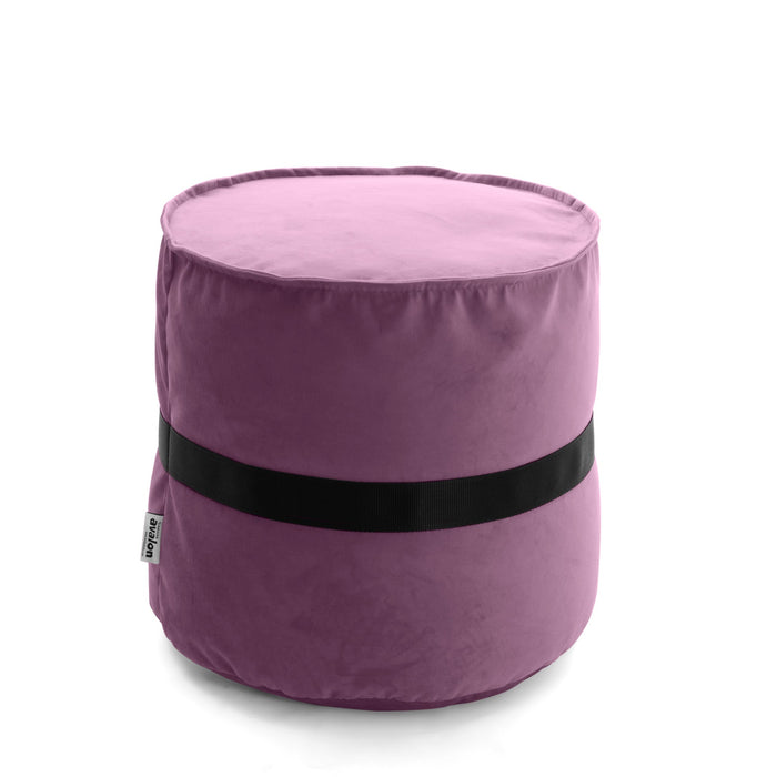 Pouf cilindro poggiapiedi Belt in velluto con cintura in nylon