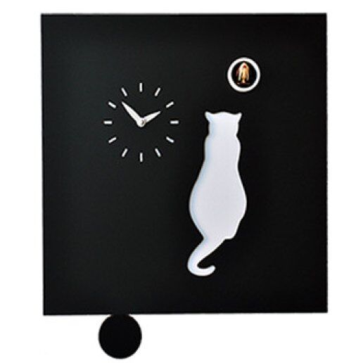 Cat nero con gatto bianco - Orologio da parete con pendolo e cucù