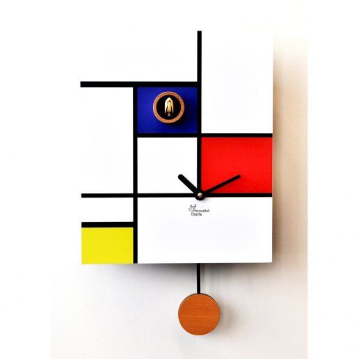 Around Mondrian - Orologio da parete con pendolo e cucù - PIRONDINI