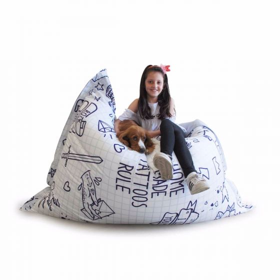 Avalon Pouf Cuscino XXL Grafica Tattoo Tessuto Tecnico Antistrappo Imbottito Largh. 140cm, Prof. 200cm